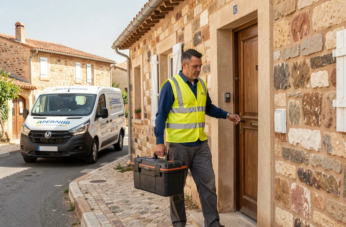 Plombier urgentiste Allô Direct Dépannage arrivant en intervention d'urgence dans une maison de l'Hérault