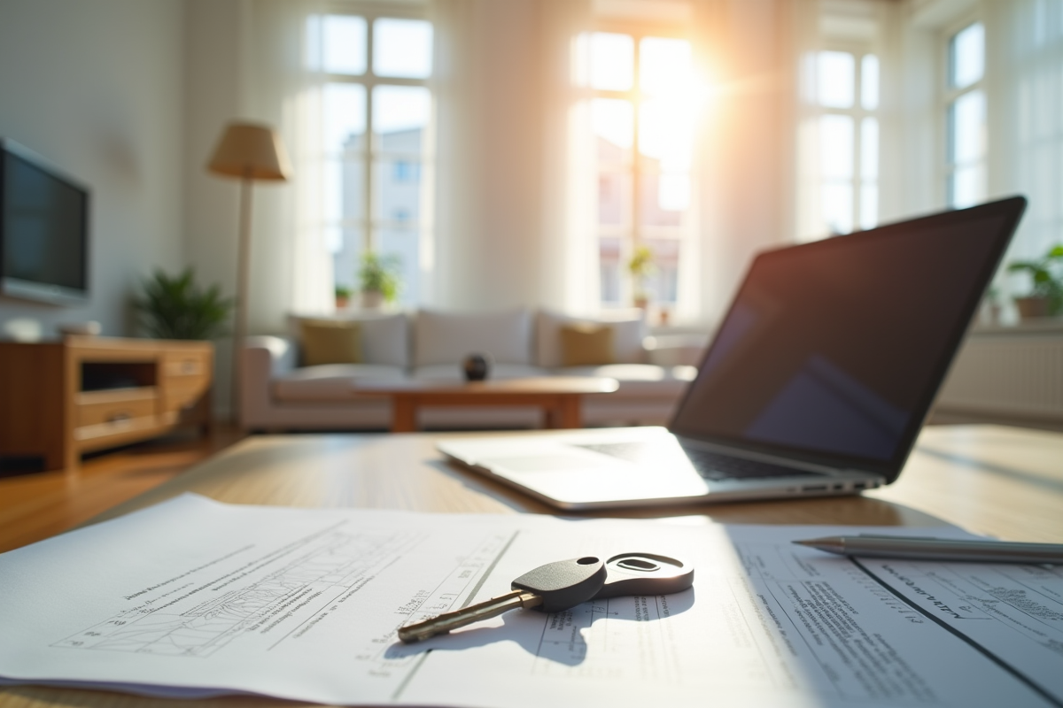 Intérieur d appartement avec ordinateur et papiers de valuation