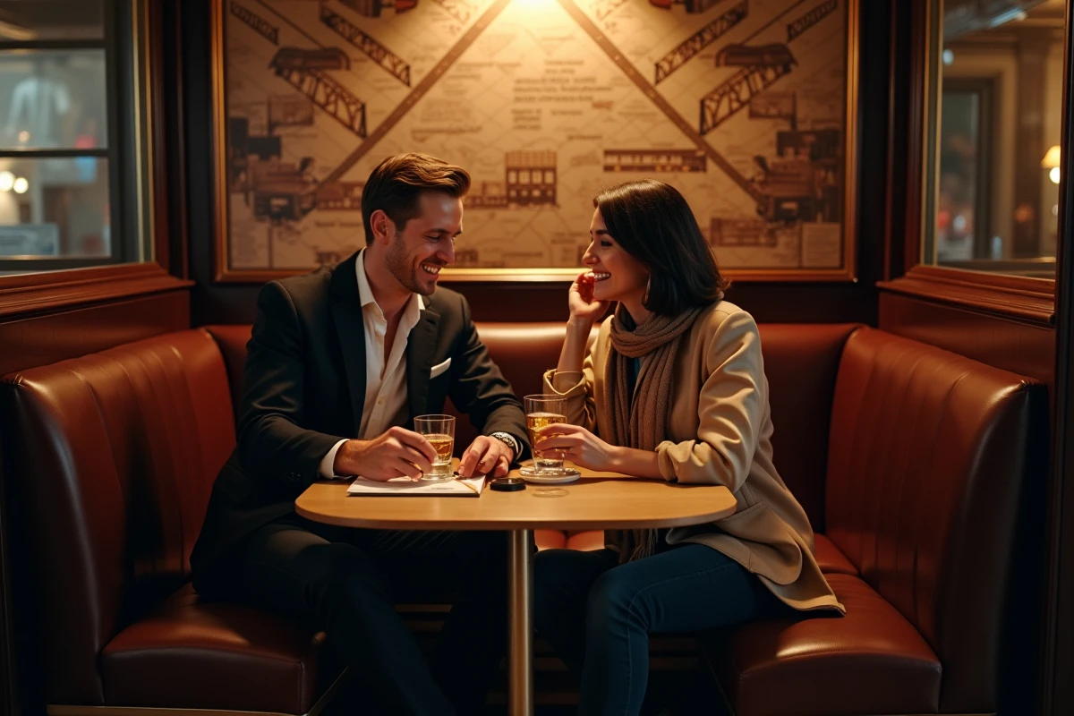 Couple discutant dans un bar élégant à Toulouse