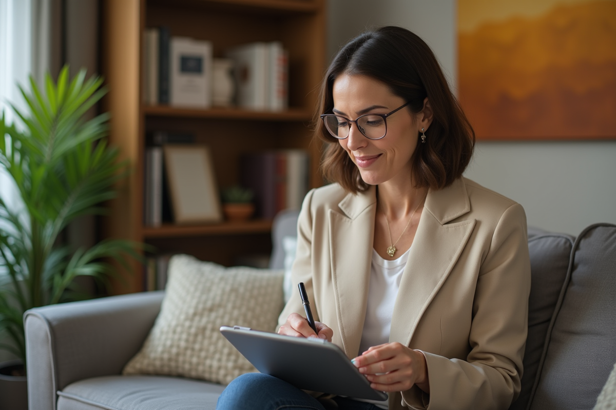 Femme professionnelle étudie des options d