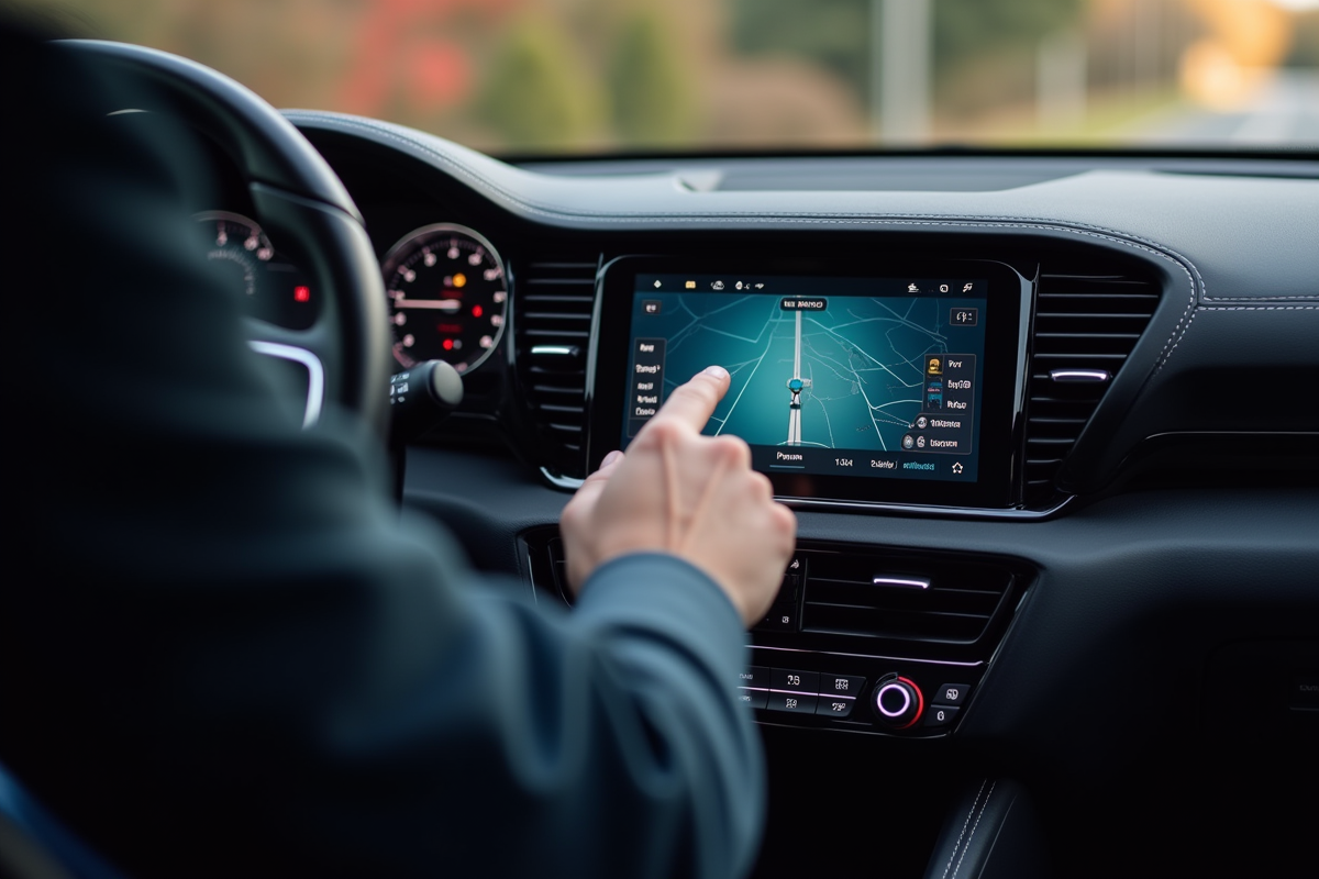 Main utilisant le systeme d infotainment Peugeot 408