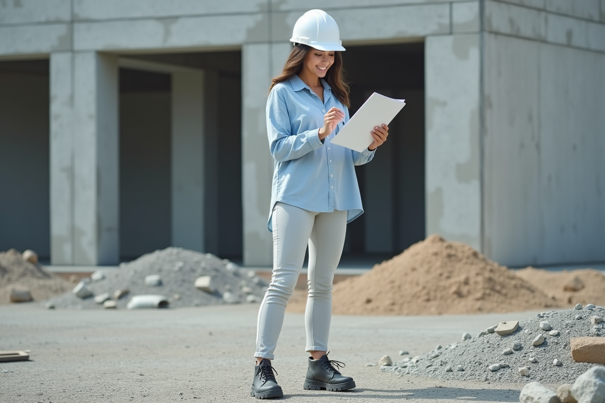 Jeune femme professionnelle sur un chantier de construction