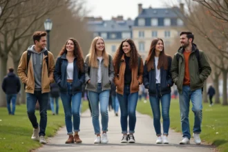Jeunes français dans un parc urbain en streetwear