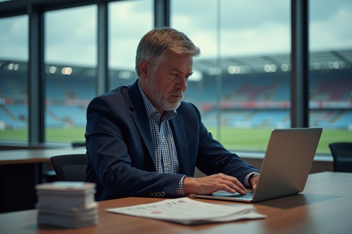 Journaliste sportif concentré dans la salle de presse