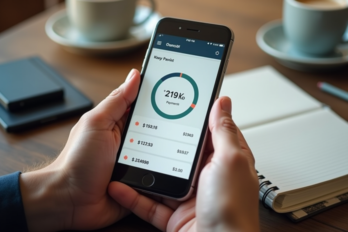 Mains tenant un smartphone avec application financière