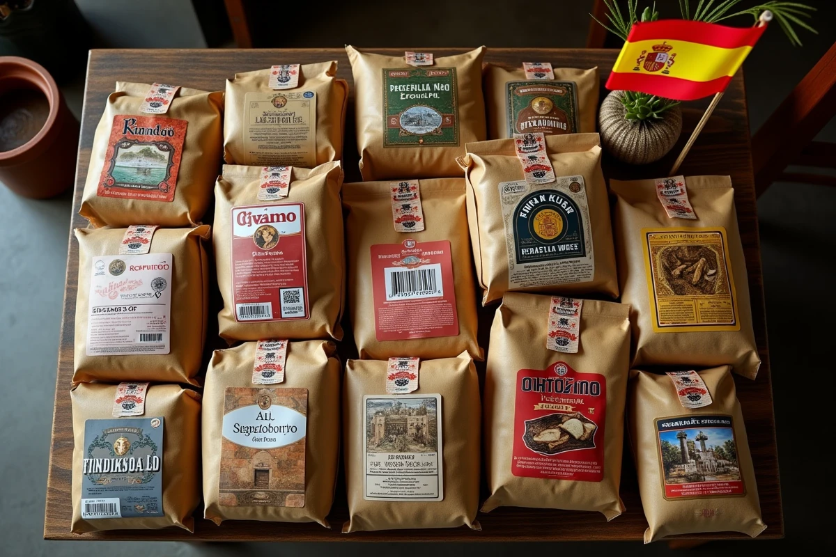 Sélection de seaux de tabac 1kg avec prix en euros dans un tabac espagnol frontalier