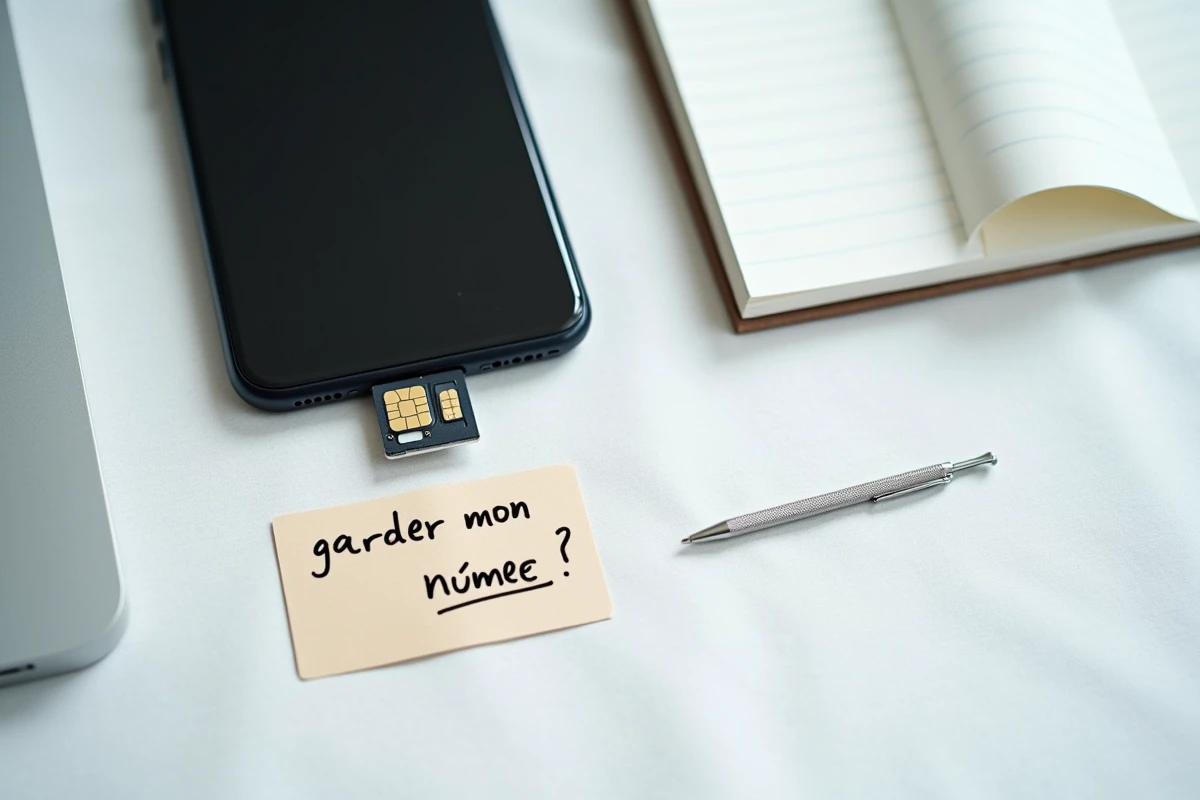 Vue de dessus d'une puce SIM, d'un tiroir de smartphone et d'un outil d'éjection pour conserver un numéro sans abonnement