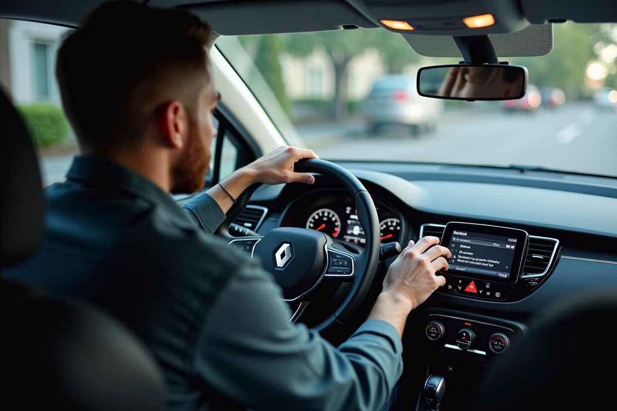 Technicien aidant un client sur la console Renault